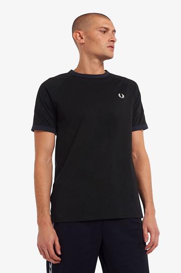 Black Fred Perry Panelled Taped Men's T Shirts | PH 1737XYUF